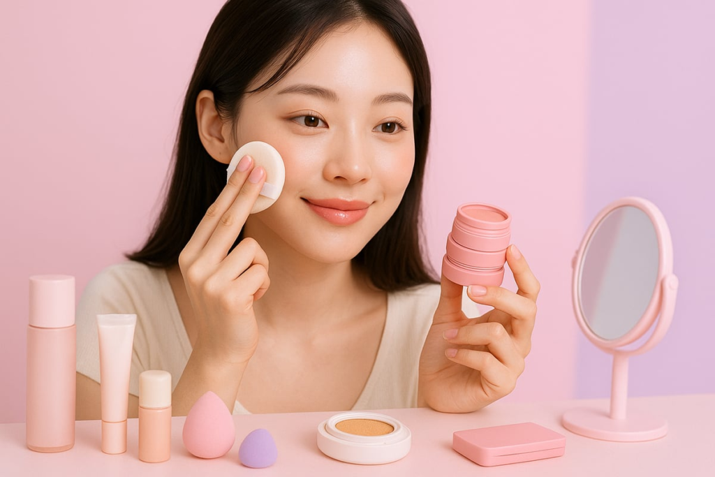 Korean makeup look with fresh skin and soft eye makeup