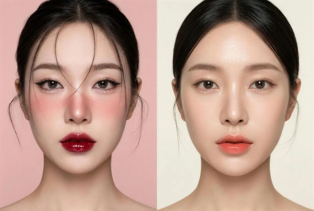 Alt Text:
Korean makeup look with fresh skin and soft eye makeup